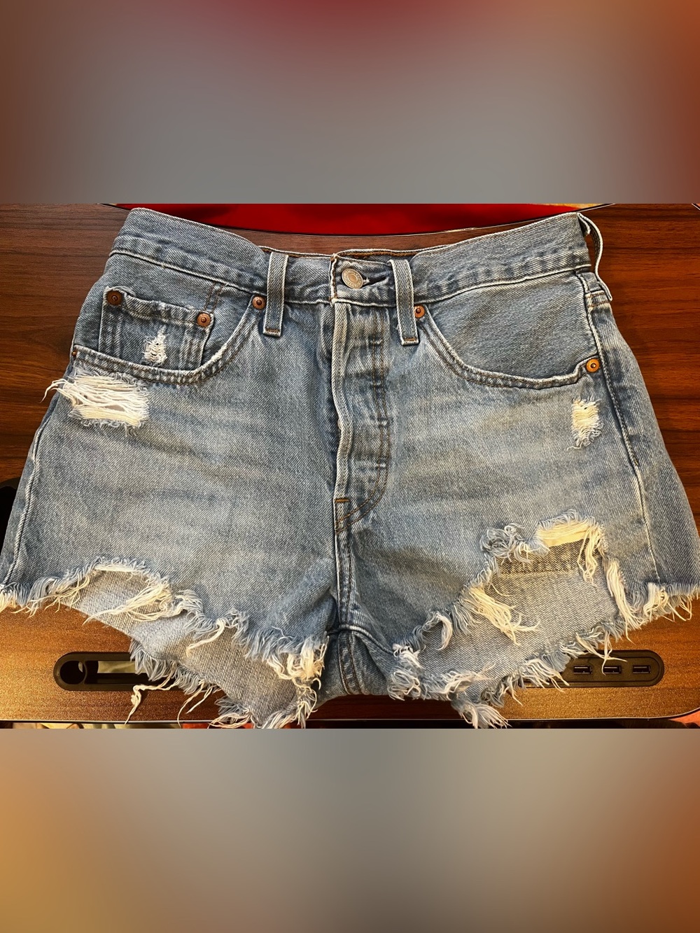 Levi's Blue Ripped Denim Shorts